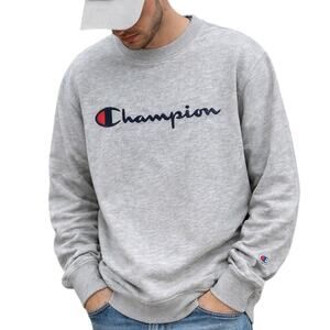 Champion Gray Crewneck Sweatshirt Men’s Large Logo Pullover Classic